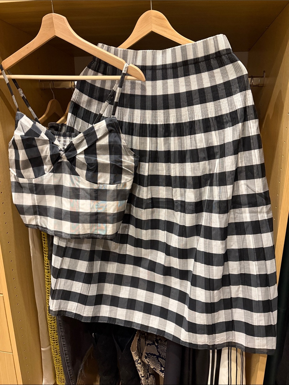 New York & Company Black and White Gingham Crop Top and Skirt Set